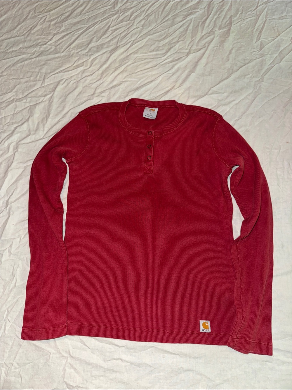 Carhartt Women’s Red Waffle Knit Thermal Henley Long Sleeve Shirt Size Small